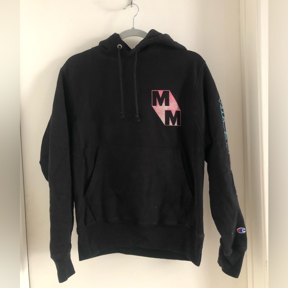 Champion Black Hoodie with Pink Logo size small women’s